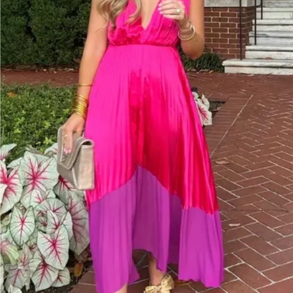 AMUR Pink and Purple Asymmetrical High-Low Sundress